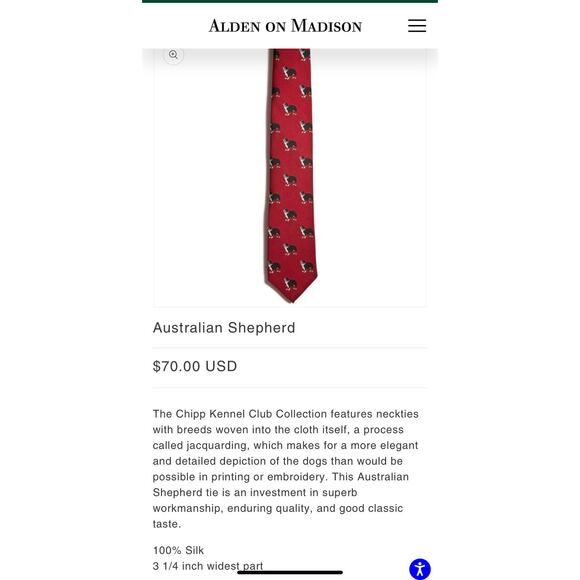 Chipp Kennel Club Australian Shepherd Neck Tie 100% Silk Red EUC 3.25”Wx60”L - Picture 6 of 6